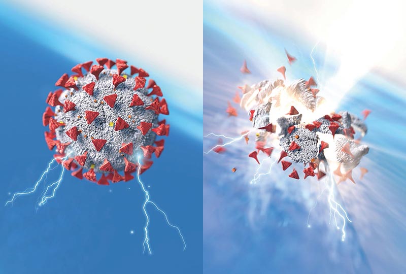Darstellung, wie das Virus durch die Technologie platzt